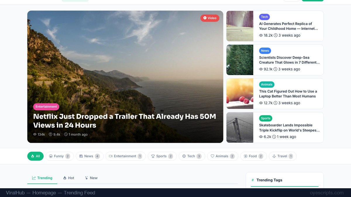 Homepage - Trending Feed