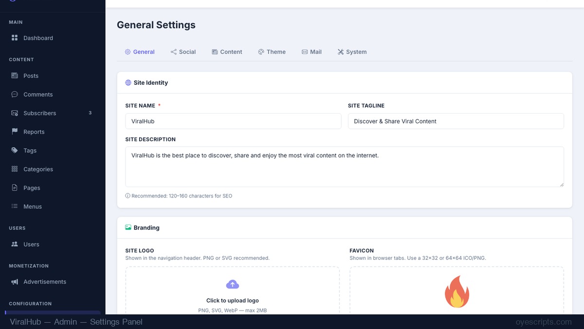 Admin Settings Panel